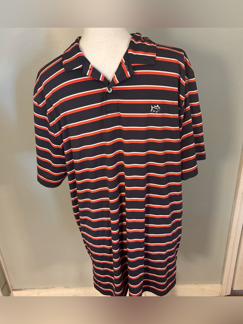 Southern Tide Orange and Navy Stripped Polo
